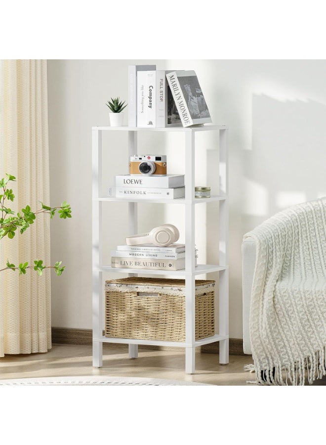 4 Tier Wooden Bookshelf with Storage - Small White Bookcase for Small Spaces, Small Shelf for Living Room, Office, Bedroom, Kitchen - Industrial Modern Book Shelf. - Image 1